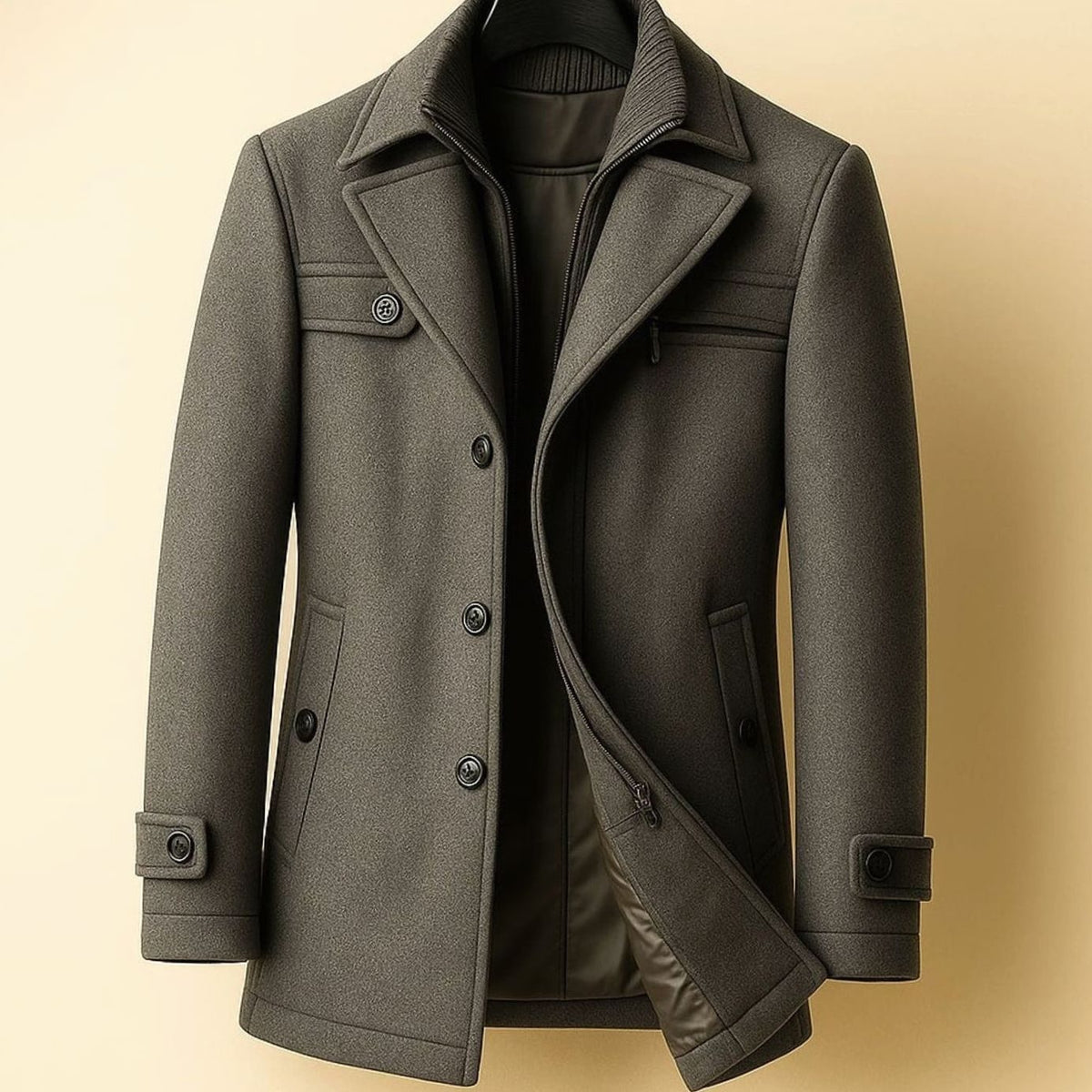 Men's Single-Breasted Tailored Wool-Look Overcoat - Grey