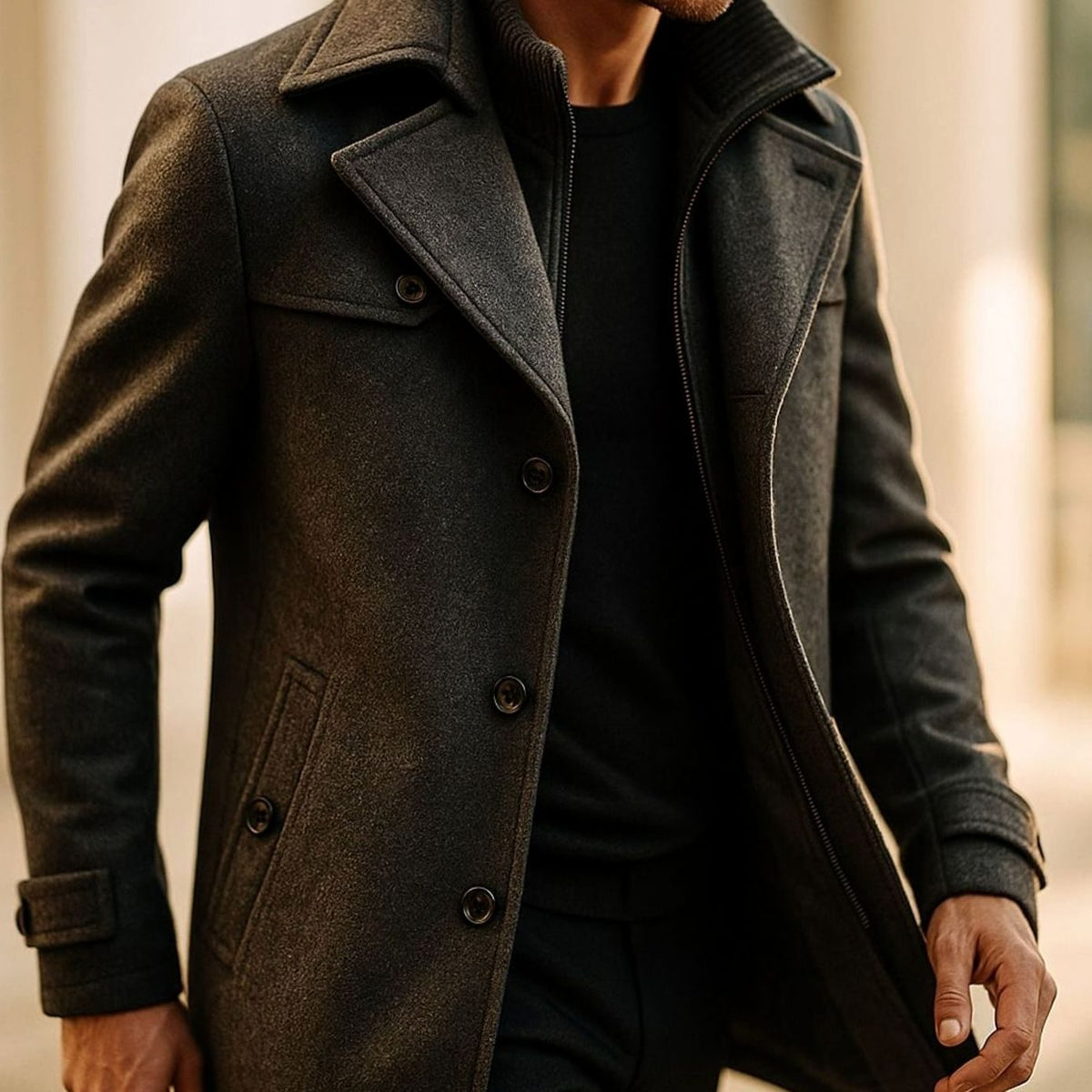Men's Single-Breasted Tailored Wool-Look Overcoat