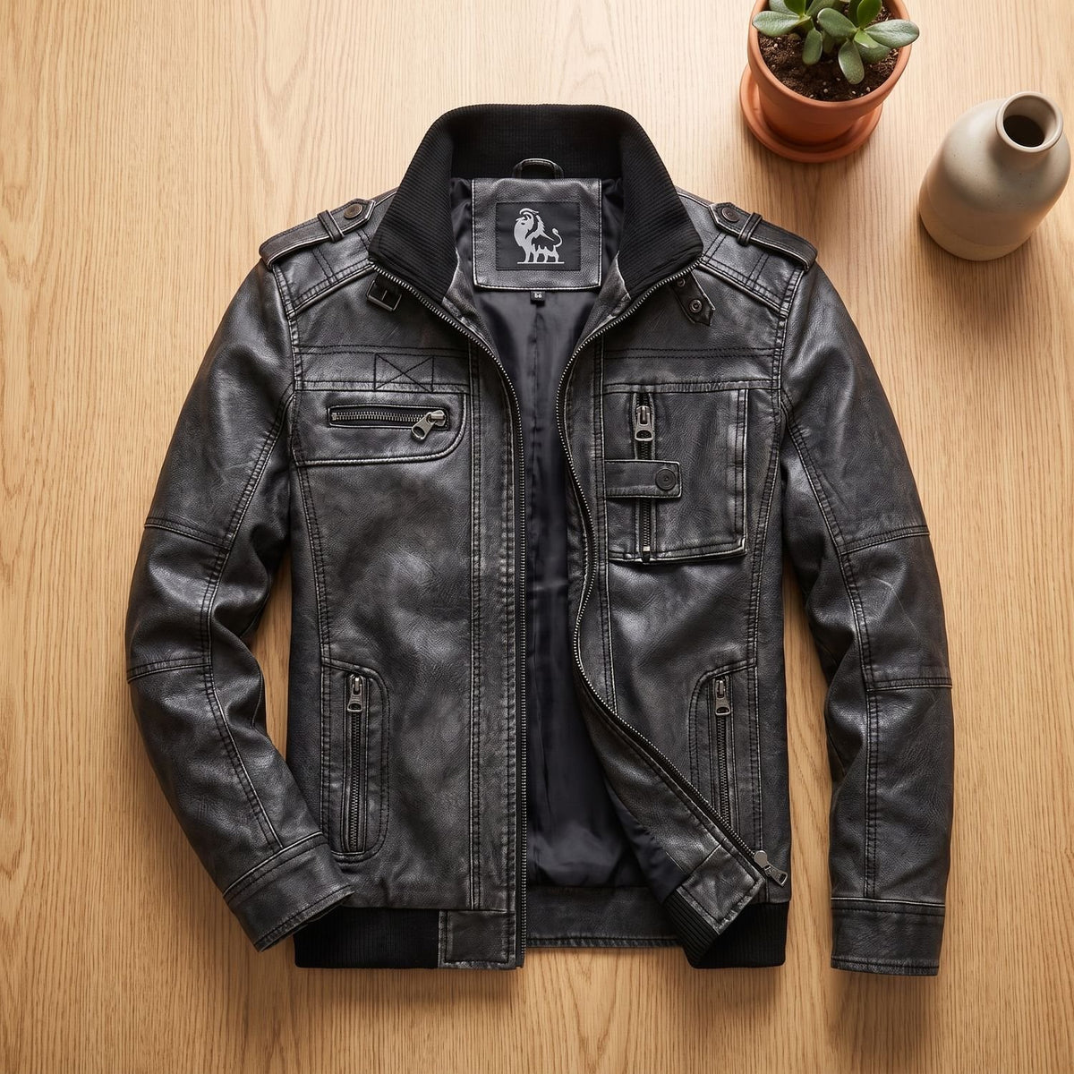 Men's Slim Fit Biker Moto Faux Leather Jacket