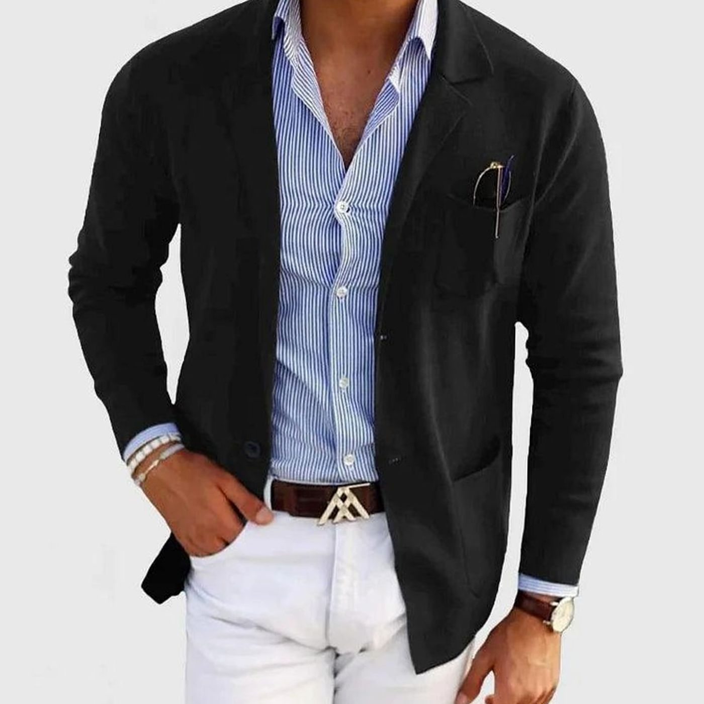 Men's Slim Fit Blazer Notch Lapel Smart Casual Jacket - Black