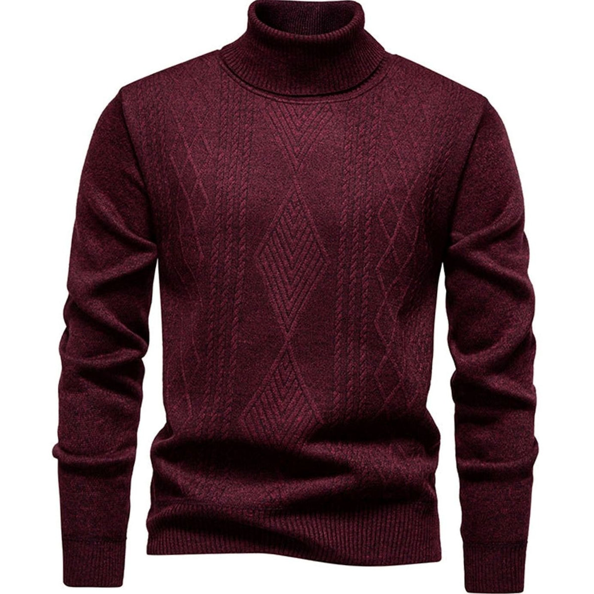 Men's Slim-Fit Cable-Knit Turtleneck Jumper - Wine Red