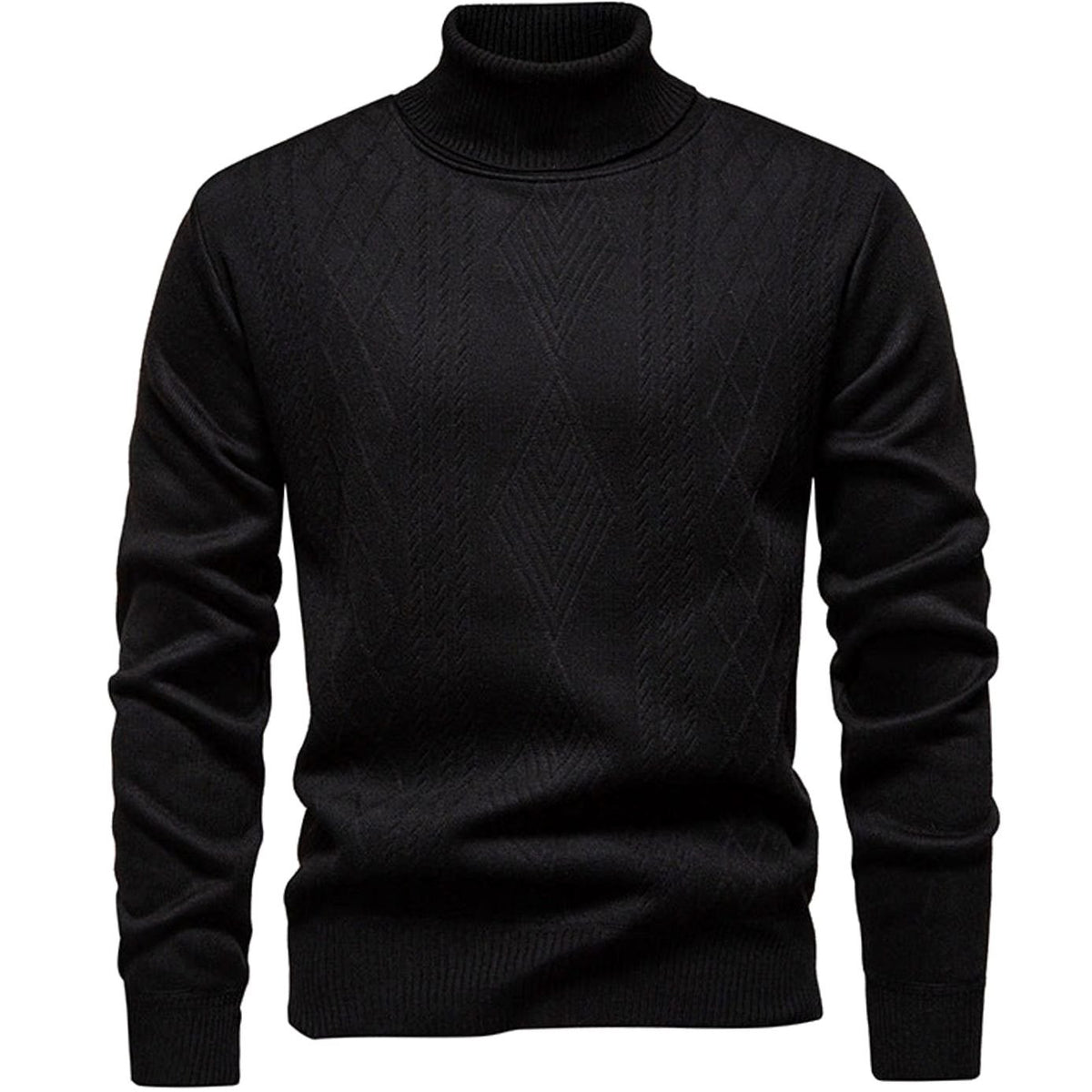 Men's Slim-Fit Cable-Knit Turtleneck Jumper - Black