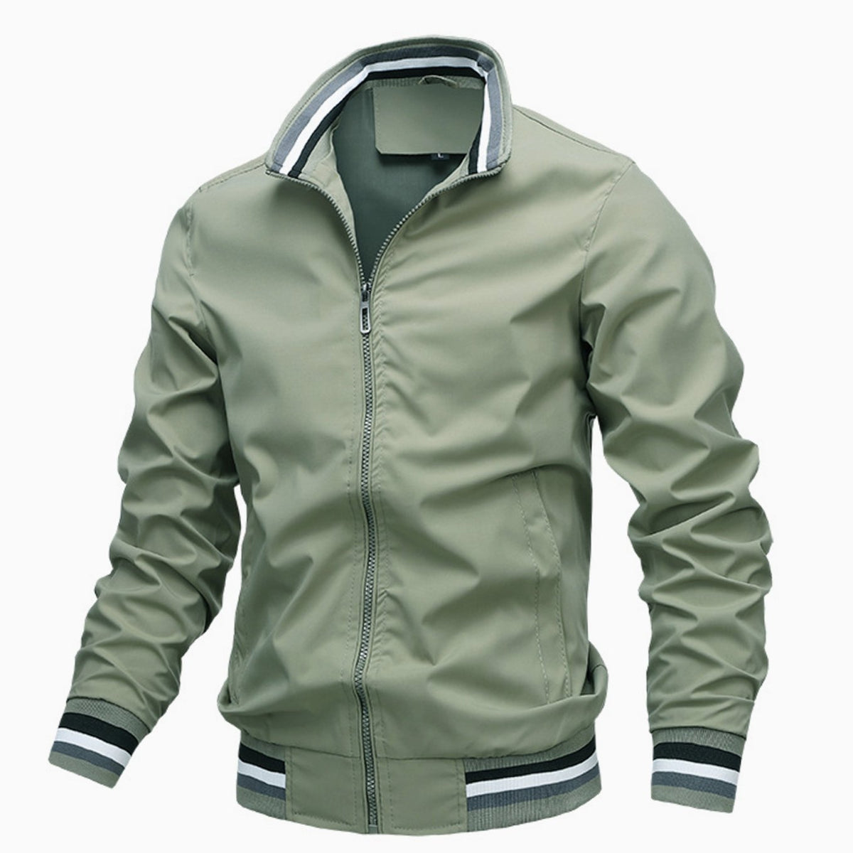 Men's Slim-Fit Stand Collar Full-Zip Bomber Jacket - Green
