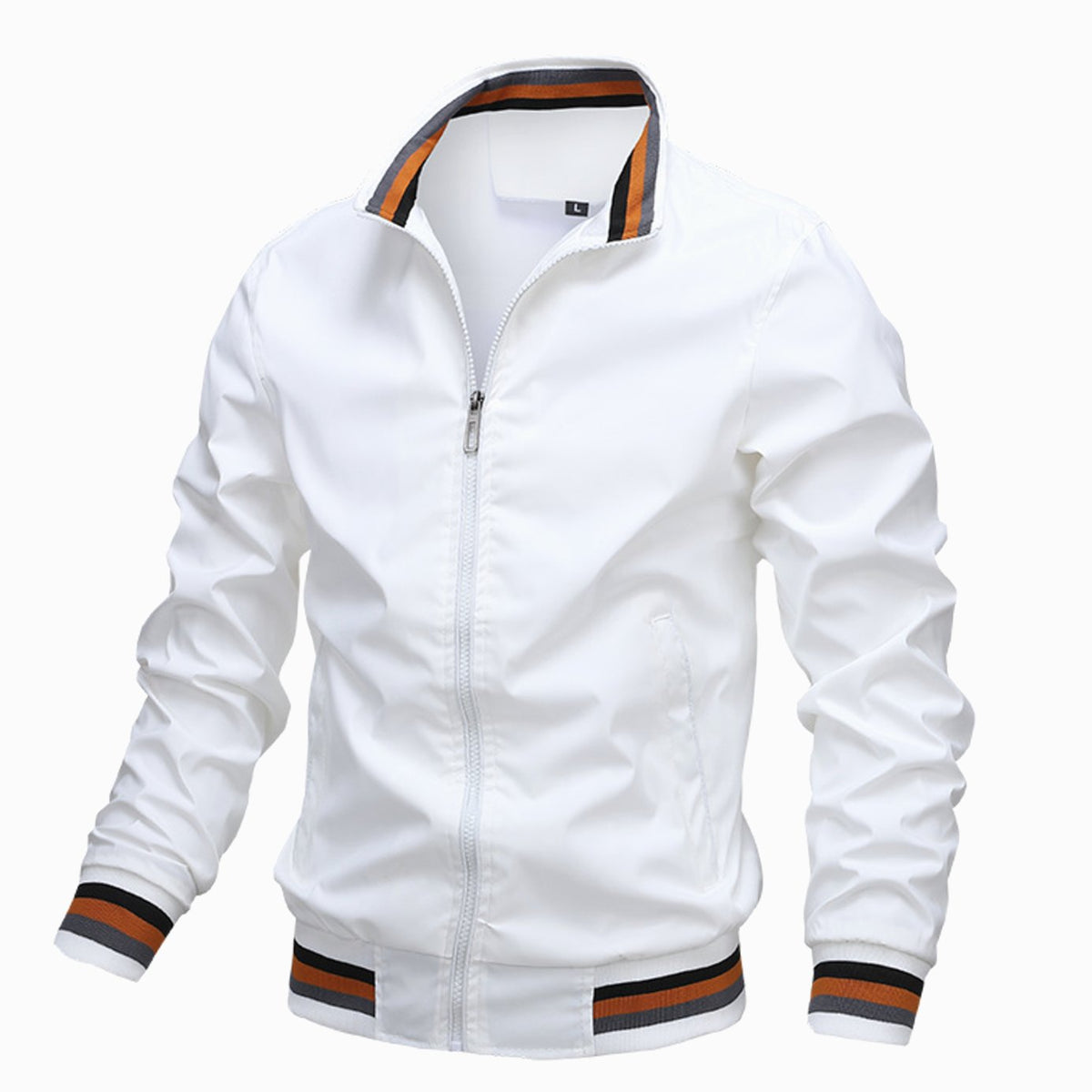 Men's Slim-Fit Stand Collar Full-Zip Bomber Jacket - White