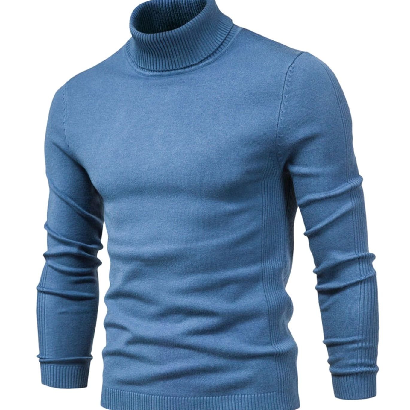 Men's Slim-Fit Turtleneck Casual Knit Sweater - Light Blue