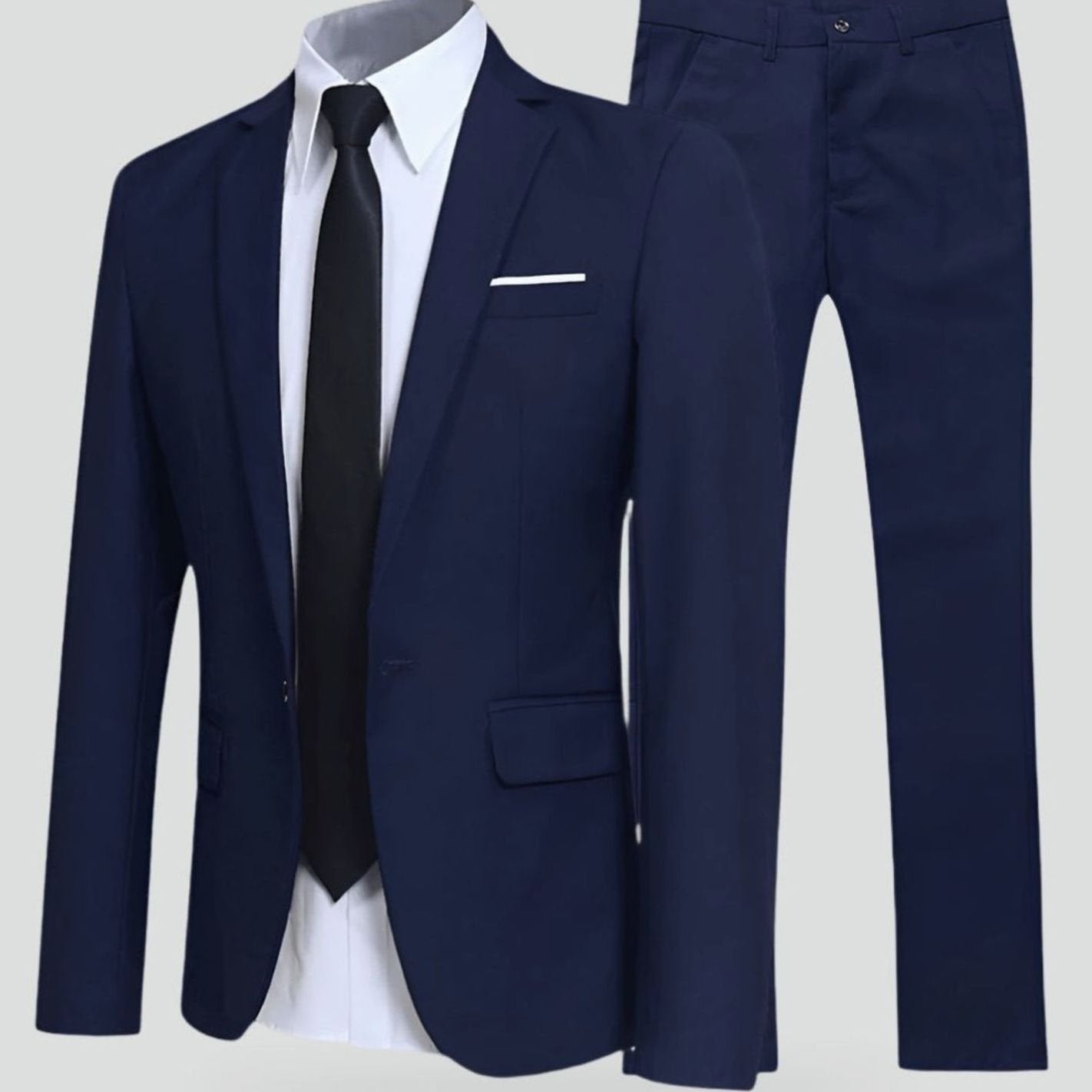 Men's Slim-Fit Two-Piece Blazer Suit Set - Navy Blue