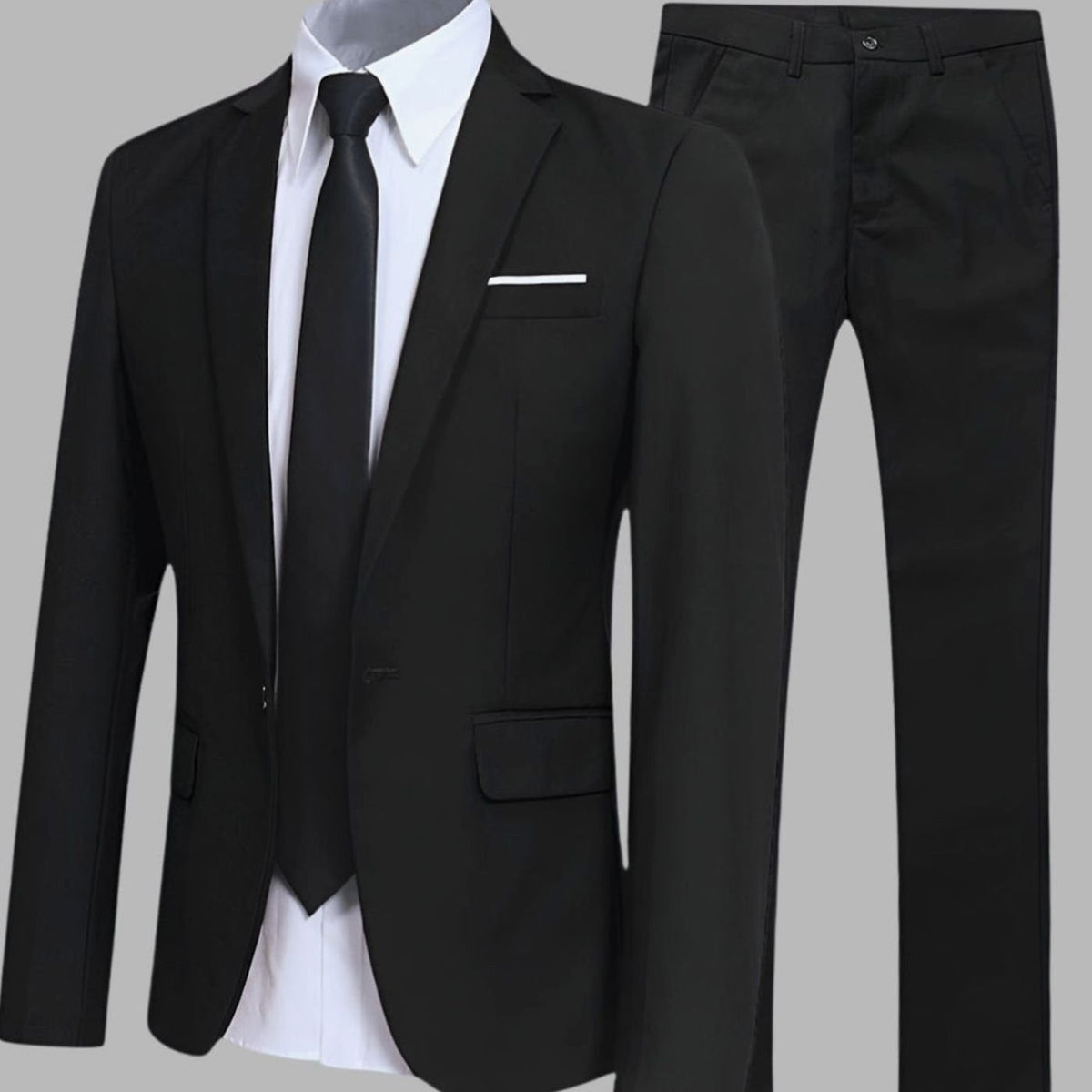 Men's Slim-Fit Two-Piece Blazer Suit Set - Black