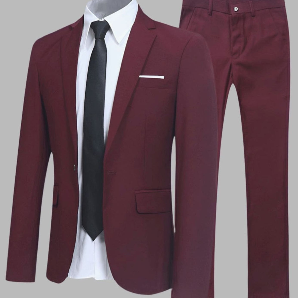 Men's Slim-Fit Two-Piece Blazer Suit Set - Red