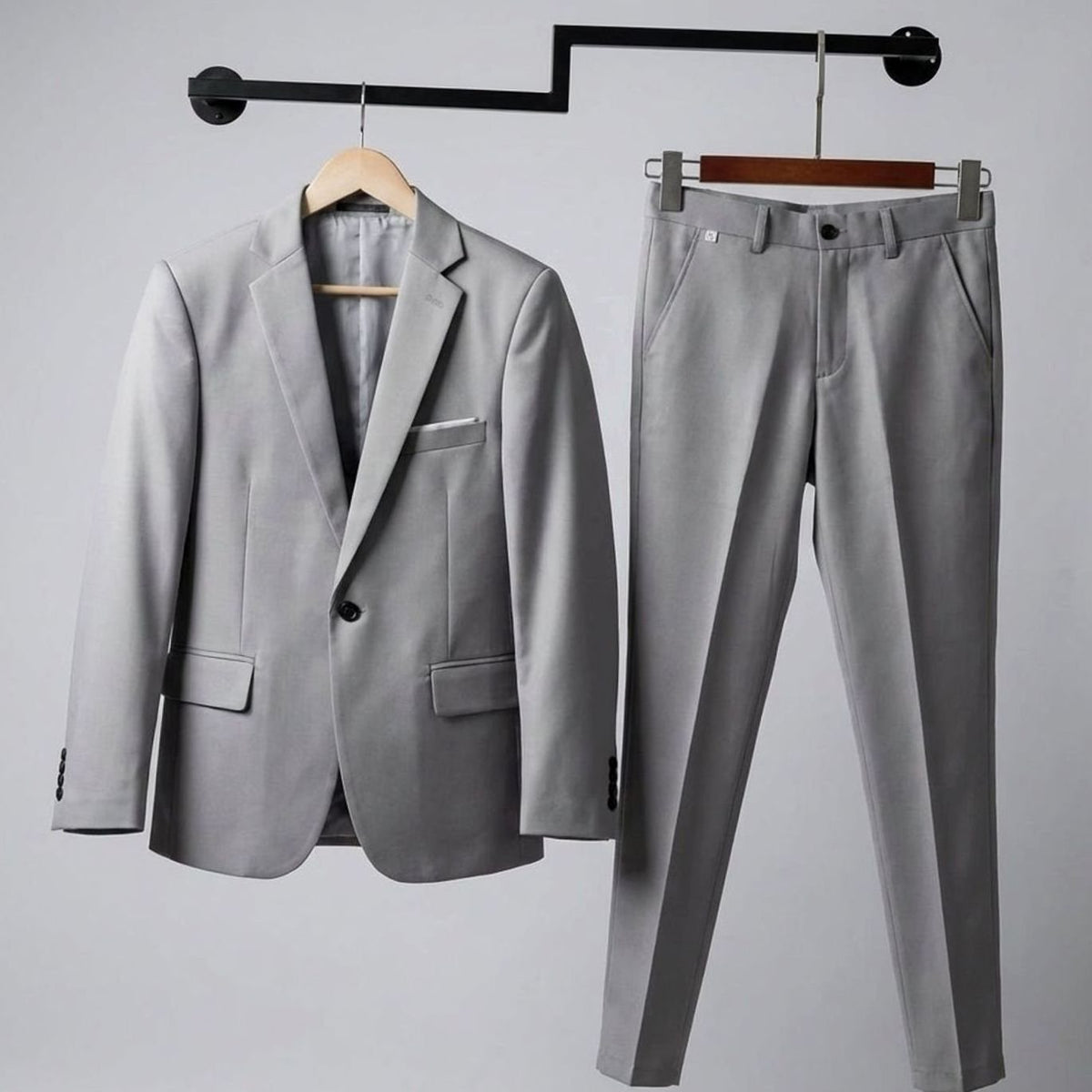 Men's Slim-Fit Two-Piece Blazer Suit Set - Grey
