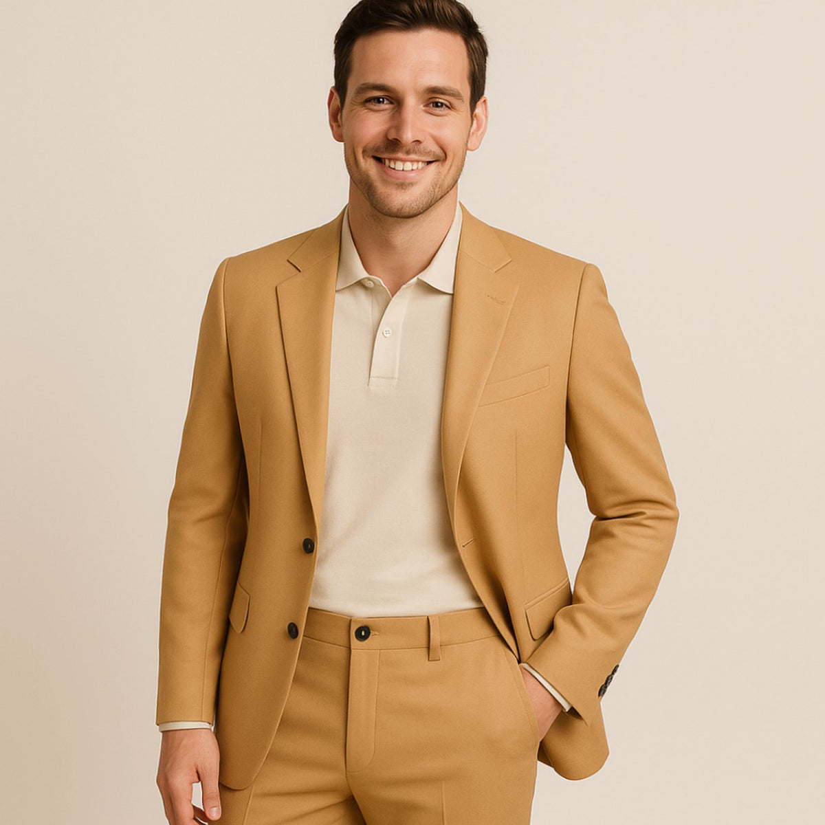 Men's Slim-Fit Two-Piece Formal Suit Blazer and Trousers Set - Brown
