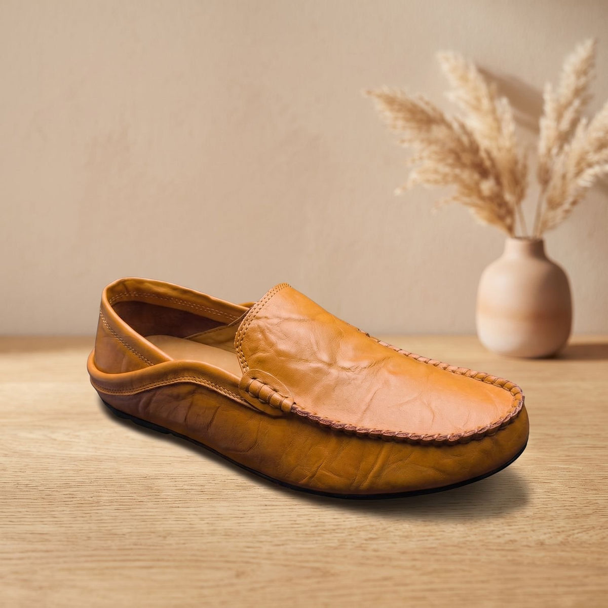 Men's Slip-On Tan Leather Moccasin Loafers