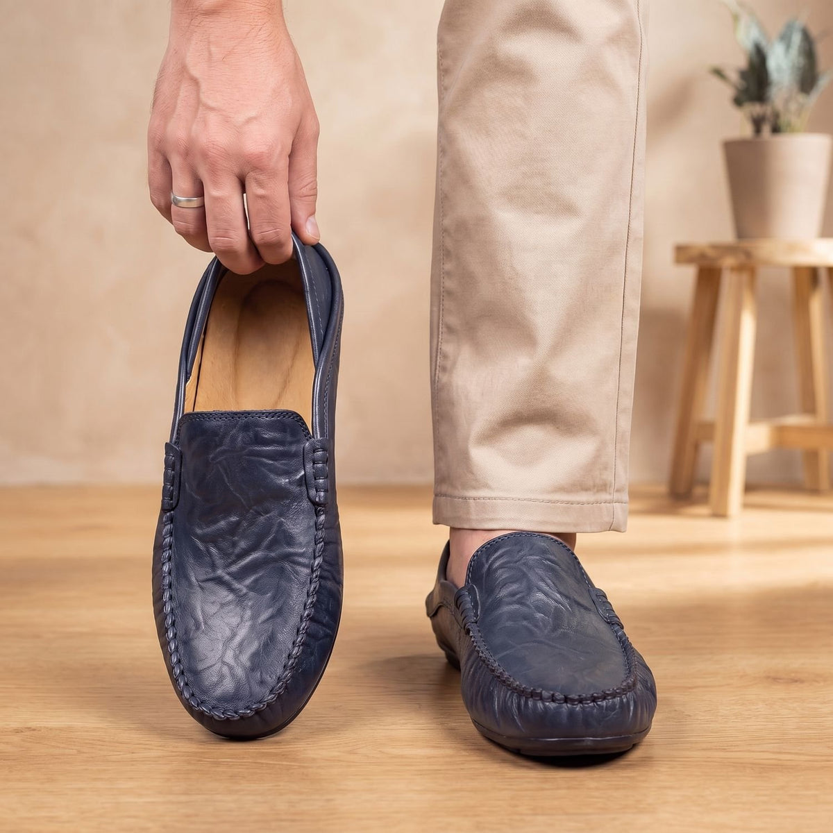 Men's Slip-On Tan Leather Moccasin Loafers