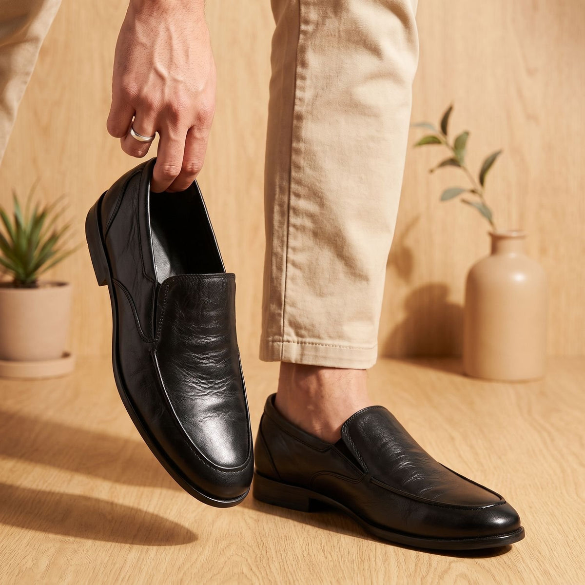 Men's Slip-On Tan Leather Moccasin Loafers