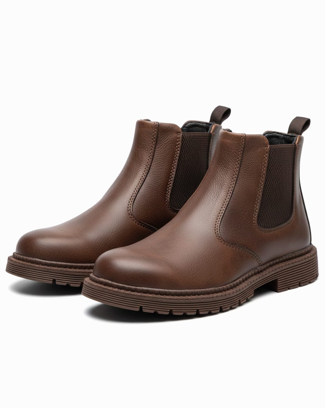 Men's Steel Toe Chelsea Work Boots Slip-On Leather - Brown