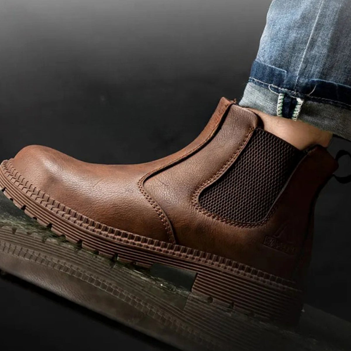 Men's Steel Toe Chelsea Work Boots Slip-On Leather