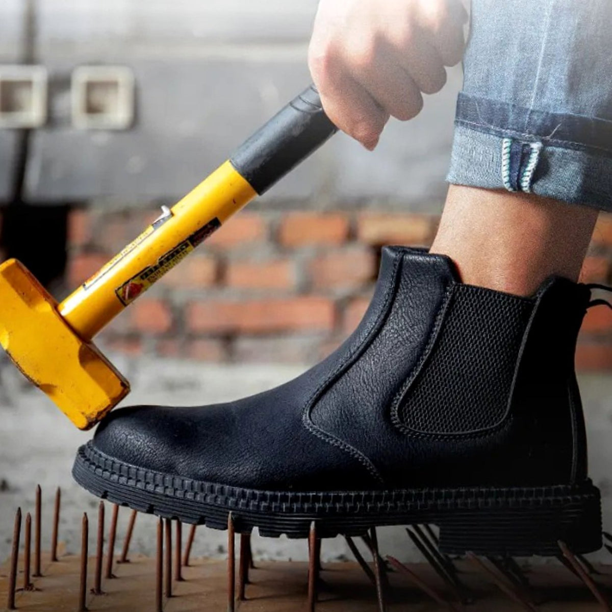 Men's Steel Toe Chelsea Work Boots Slip-On Leather