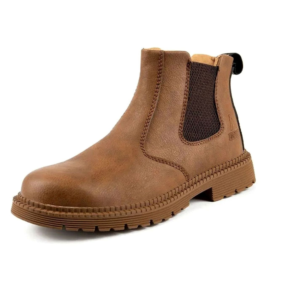Men's Steel Toe Chelsea Work Boots Slip-On Leather - Light Brown