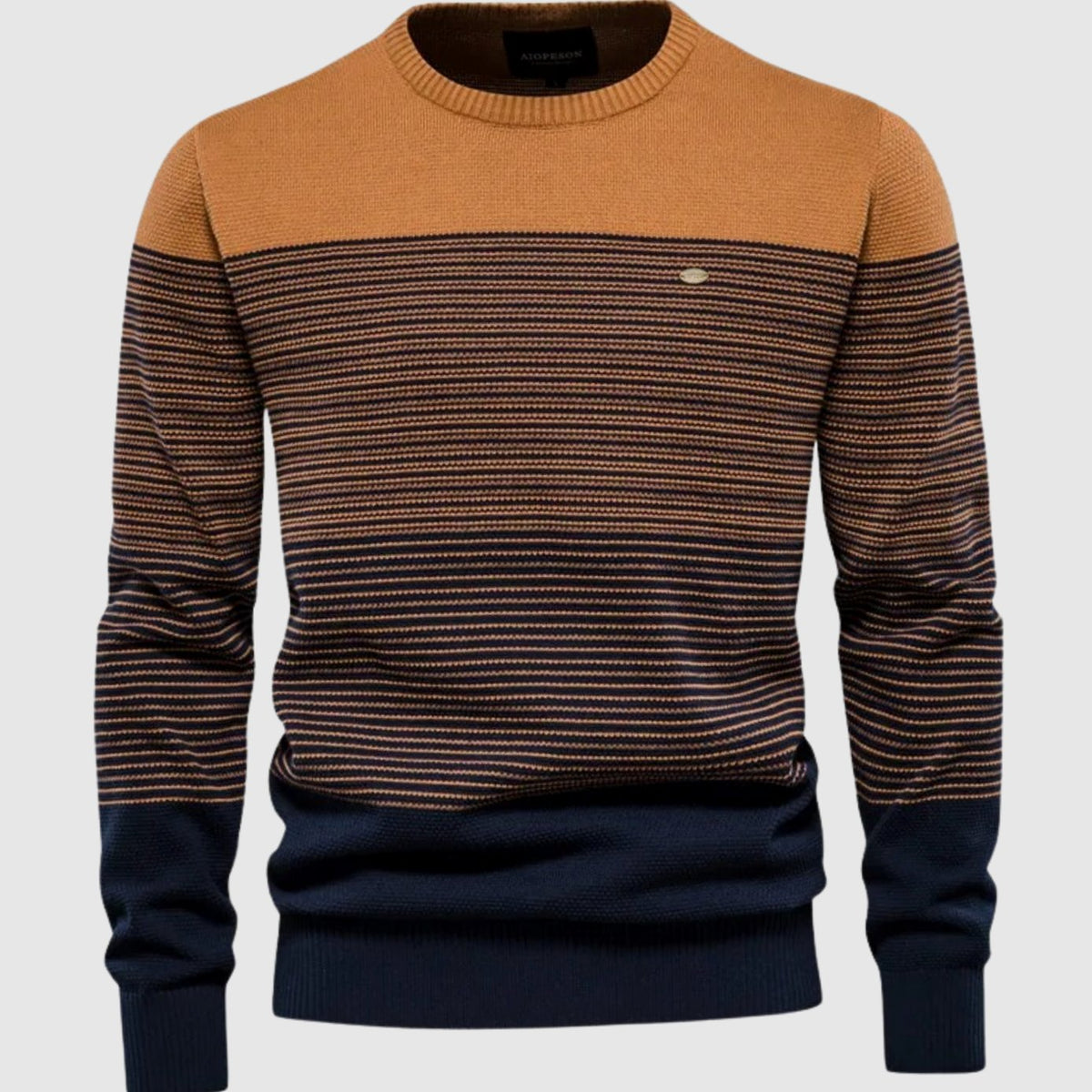 Men's Striped Color-Block Crew-Neck Knit Pullover Sweater - Orange
