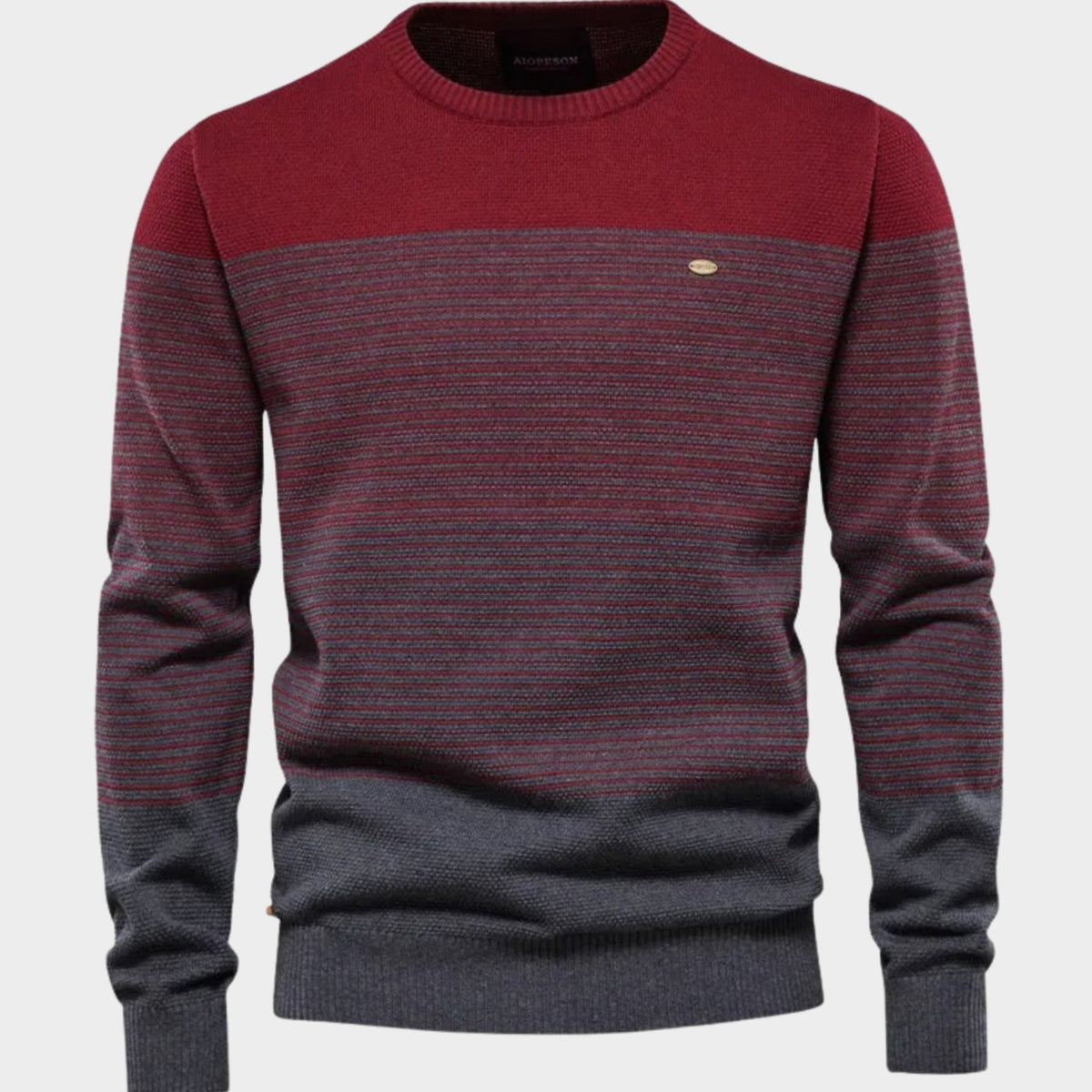 Men's Striped Color-Block Crew-Neck Knit Pullover Sweater - Red
