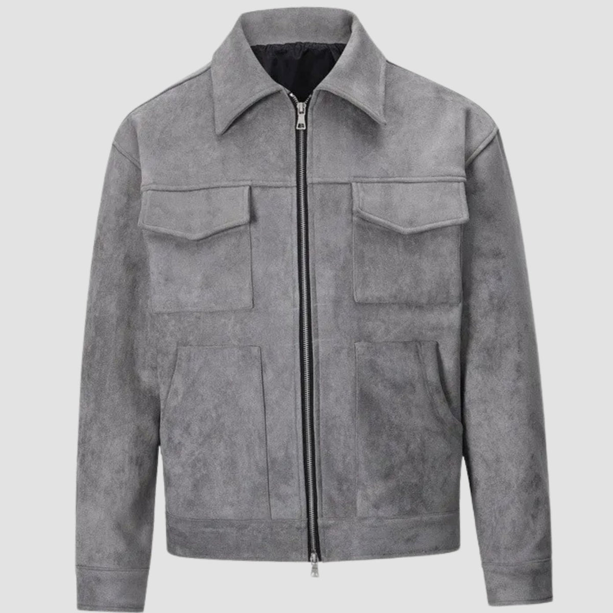 Men's Suede Full-Zip Trucker Jacket Shirt Collar - Grey