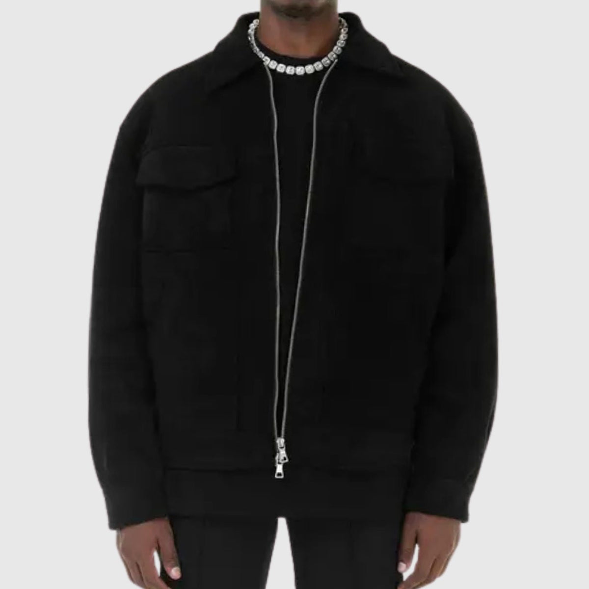 Men's Suede Full-Zip Trucker Jacket Shirt Collar