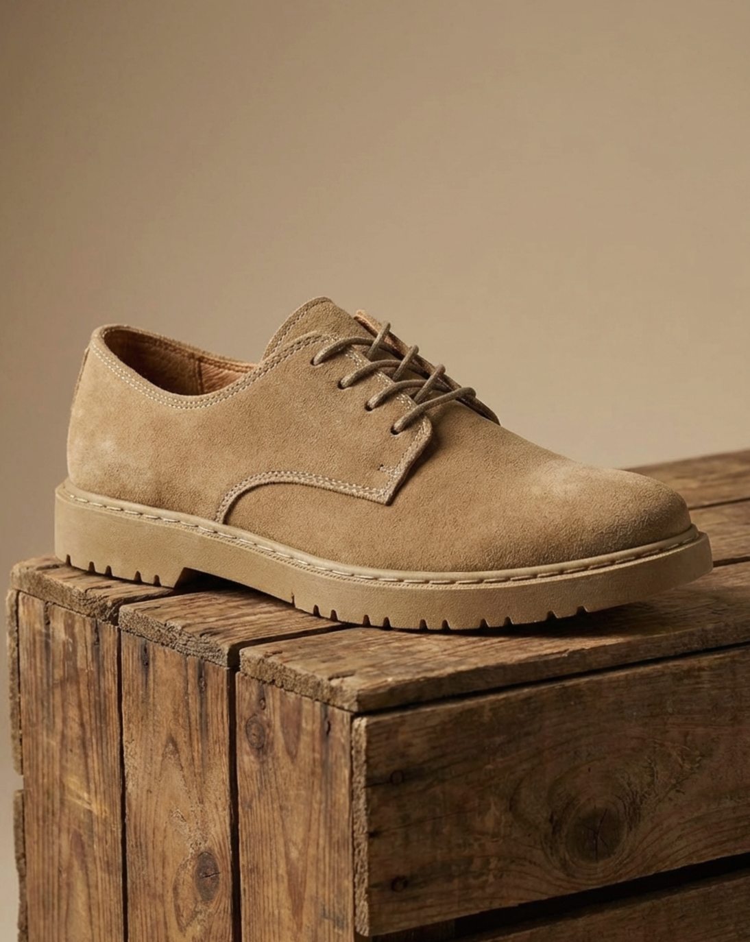 Men's Suede Lace-Up Derby Shoes Chunky Lug Sole