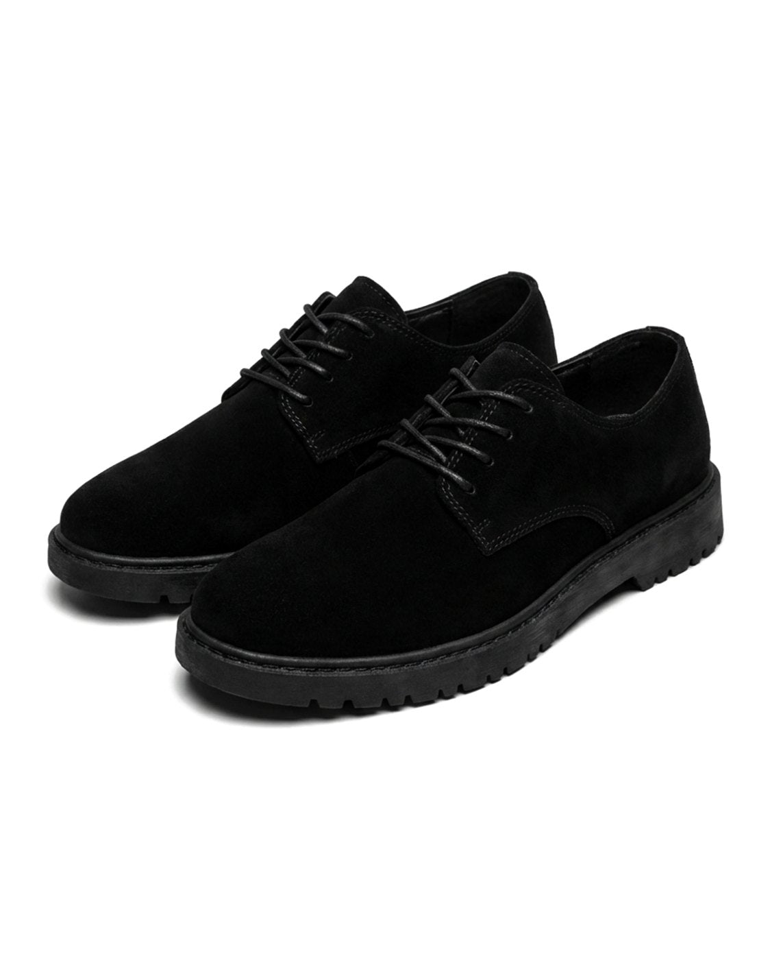 Men's Suede Lace-Up Derby Shoes Chunky Lug Sole - Black
