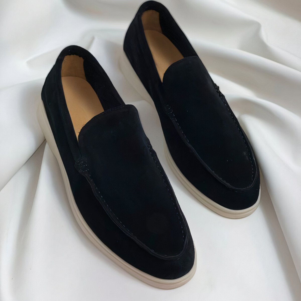 Men's Suede Slip-On Flatform Everyday Loafers - Black