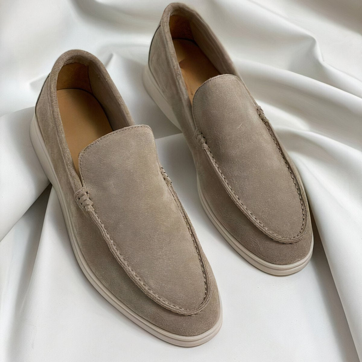 Men's Suede Slip-On Flatform Everyday Loafers - Beige