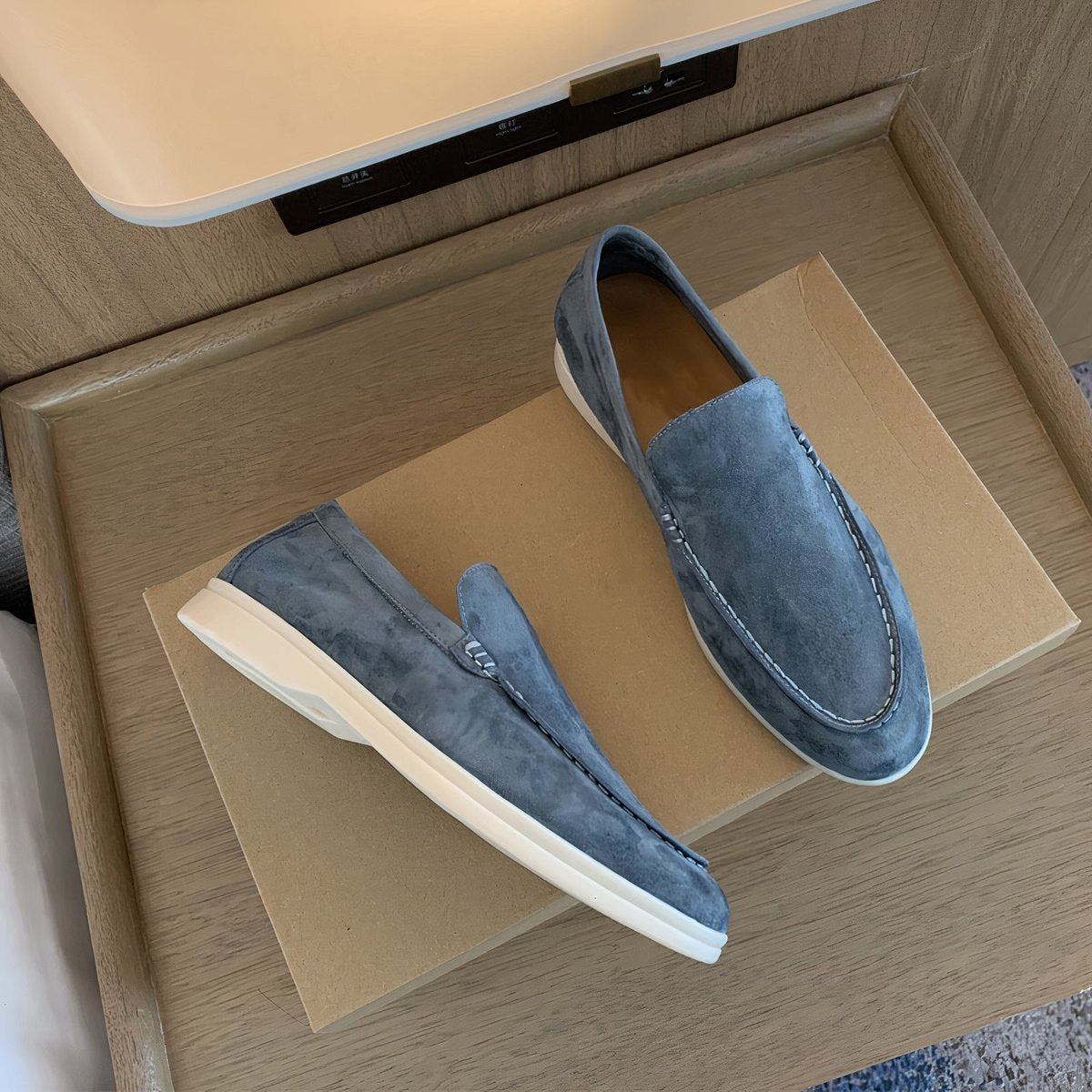 Men's Suede Slip-On Flatform Everyday Loafers - Light Blue