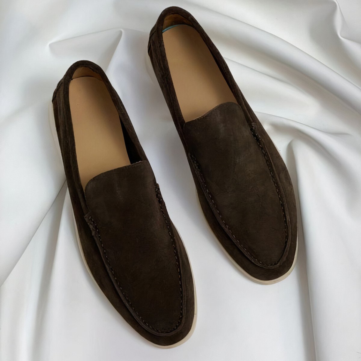Men's Suede Slip-On Flatform Everyday Loafers - Brown