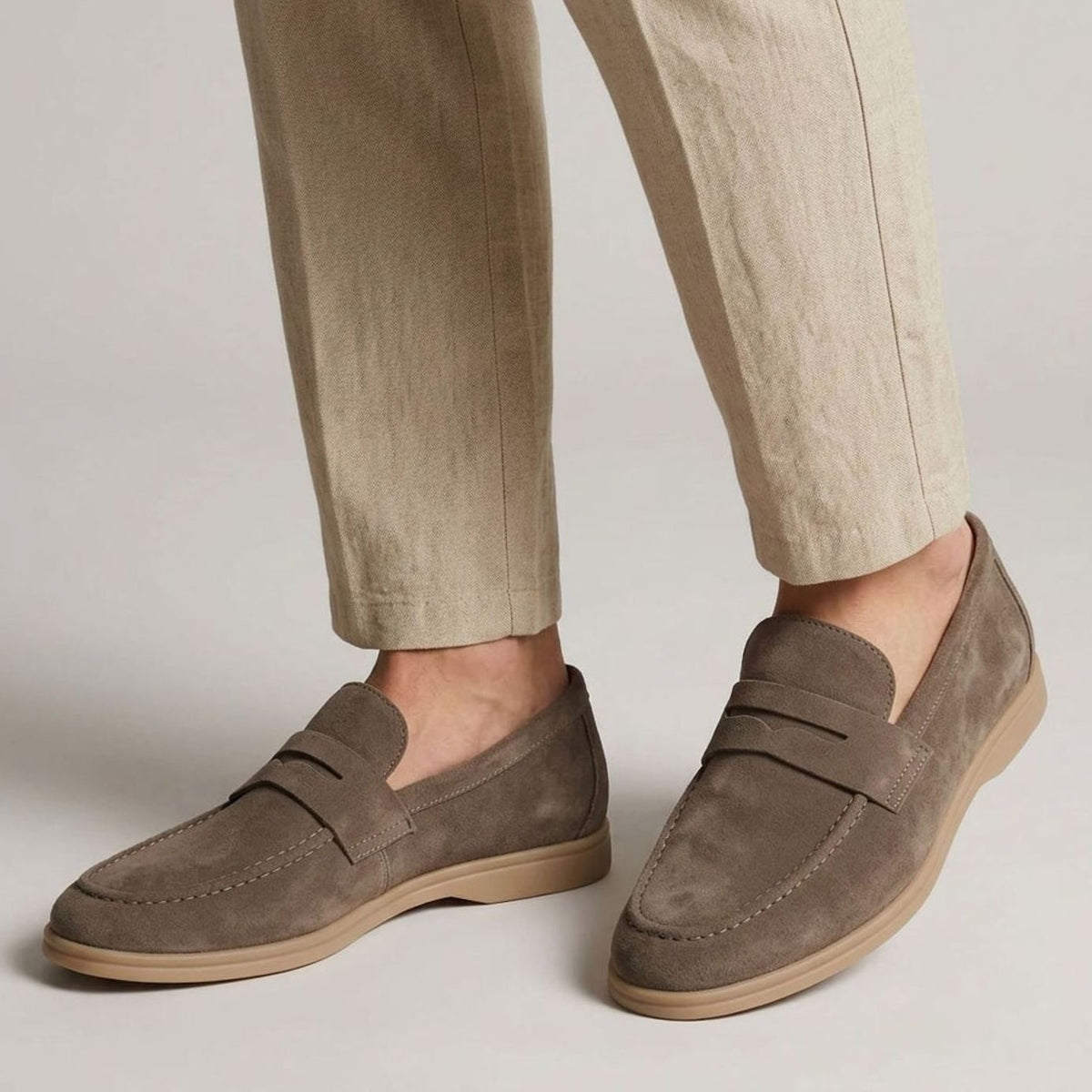 Men's Suede Slip-On Penny Loafers - Taupe
