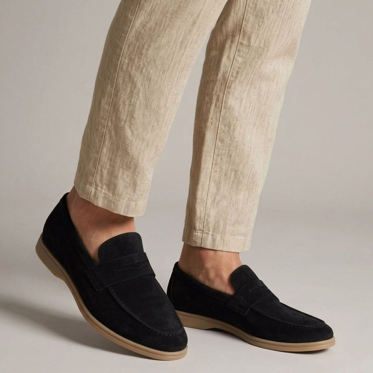 Men's Suede Slip-On Penny Loafers - Black
