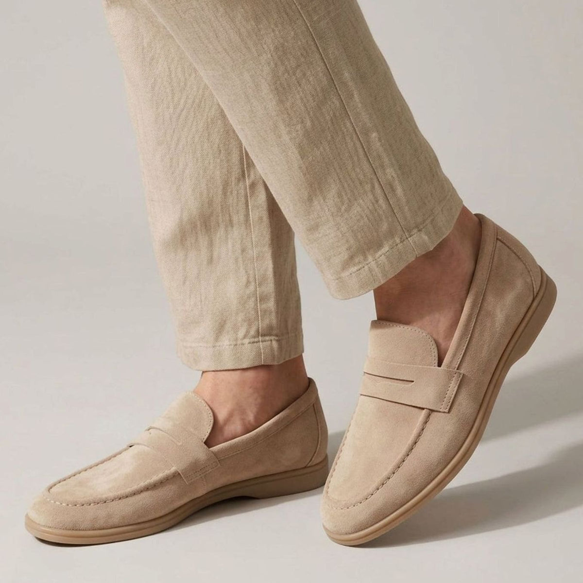 Men's Suede Slip-On Penny Loafers - Cream