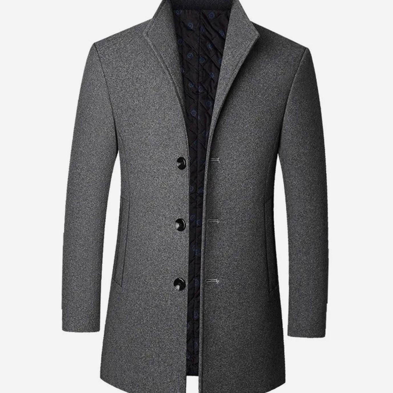 Men's Tailored Button-Front Long Overcoat - Grey