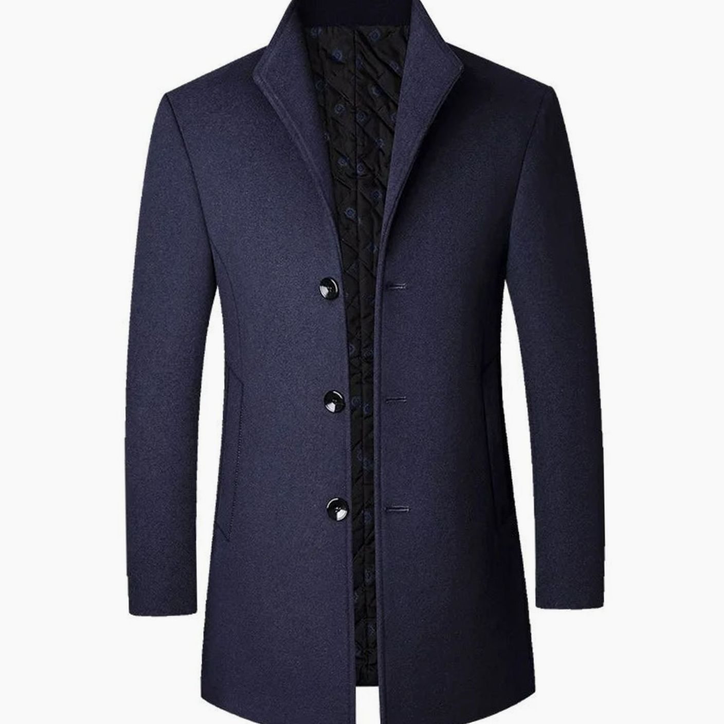 Men's Tailored Button-Front Long Overcoat - Navy Blue