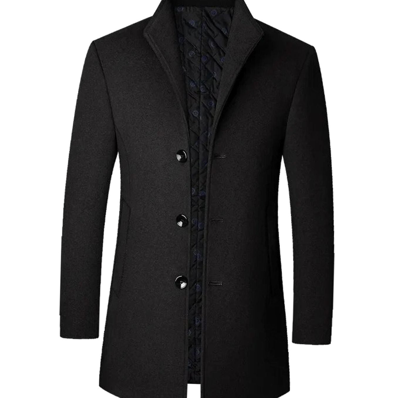 Men's Tailored Button-Front Long Overcoat - Black
