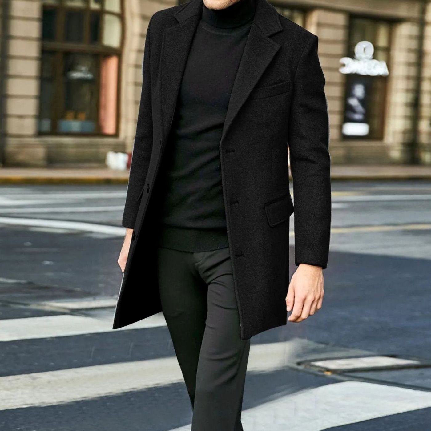 Men's Tailored Single-Breasted Notch-Lapel Winter Coat