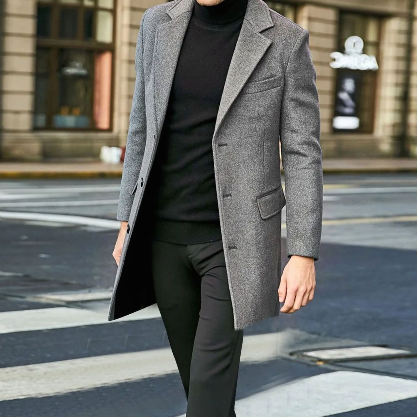 Men's Tailored Single-Breasted Notch-Lapel Winter Coat