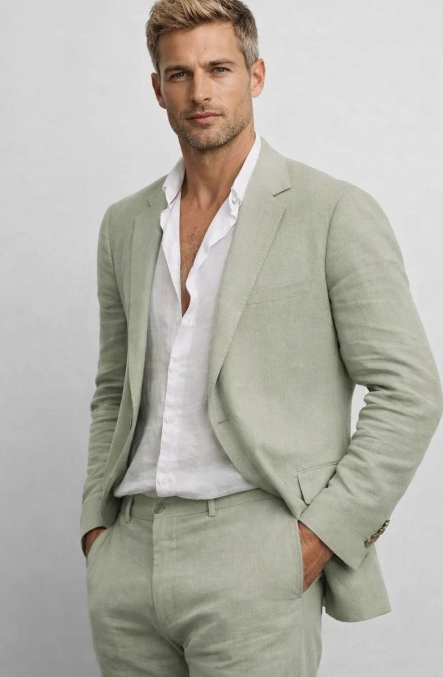 Men's Tailored Two-Piece Blazer and Trousers Suit Set - Green