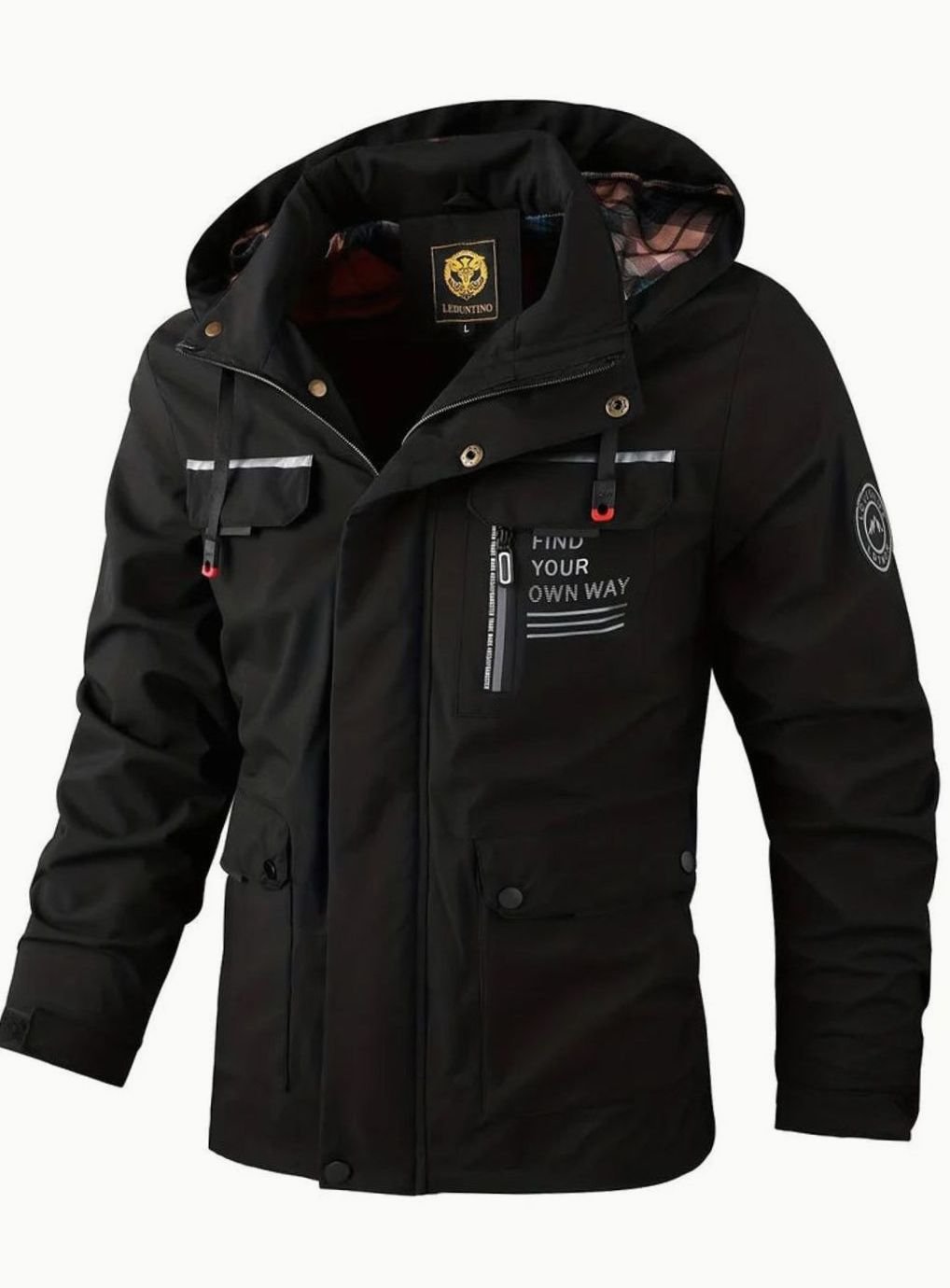 Men's Waterproof Hooded Multi-Pocket Winter Jacket - Black