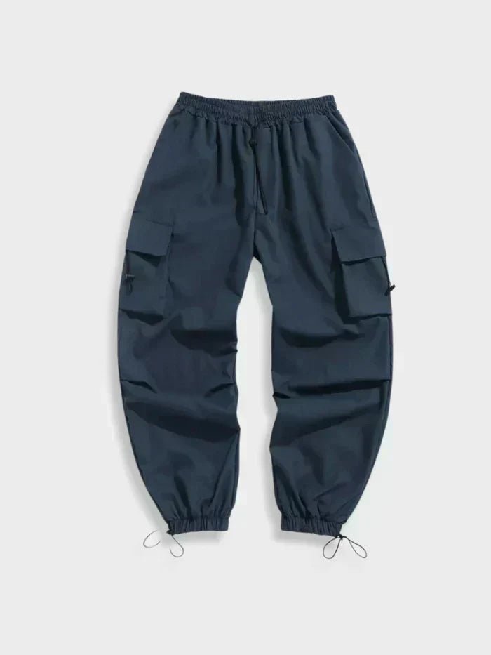 Men's Wide-Leg Relaxed-Fit Drawstring Cargo Trousers - Blue
