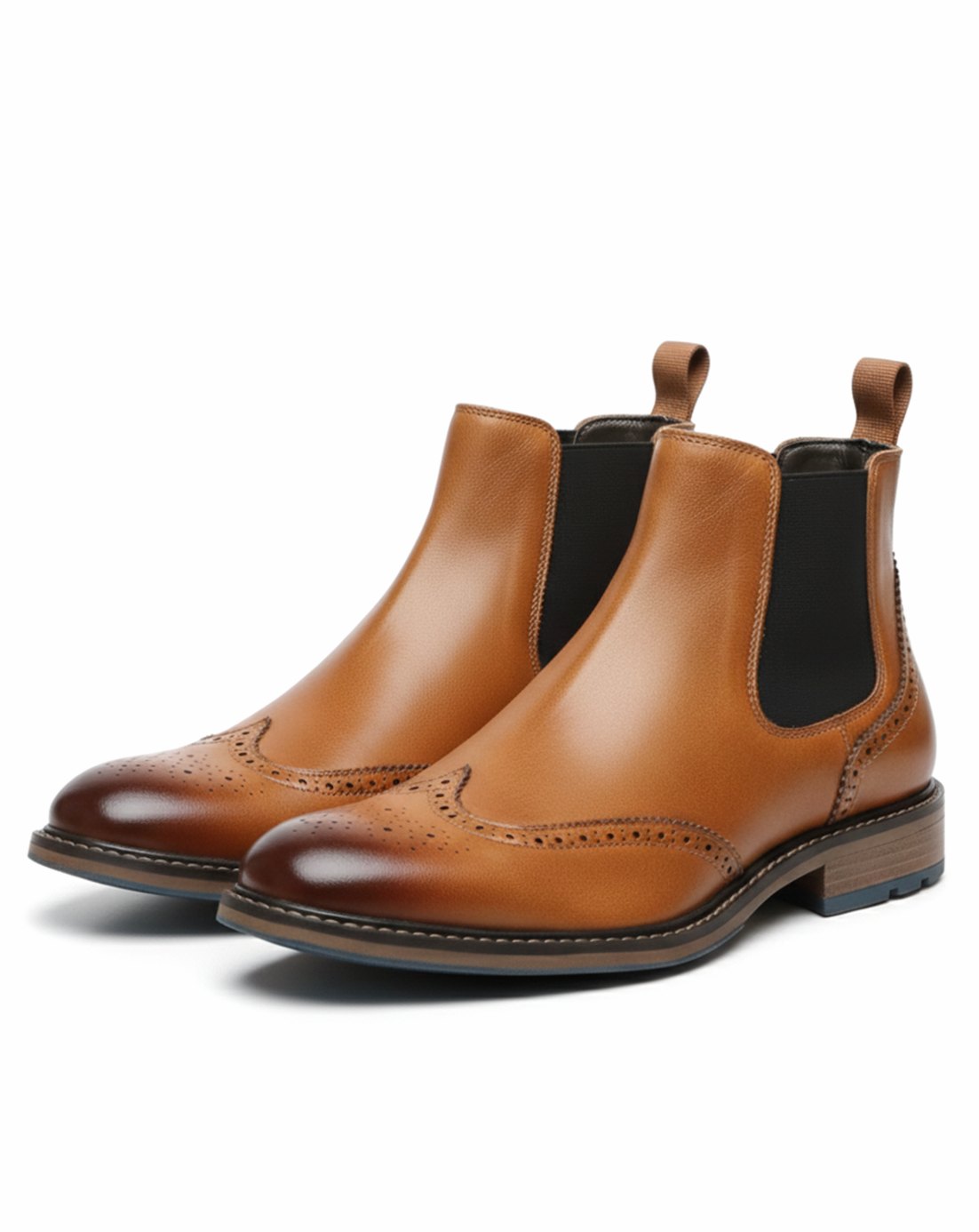 Men's Wingtip Brogue Chelsea Slip-On Ankle Boots - Brown
