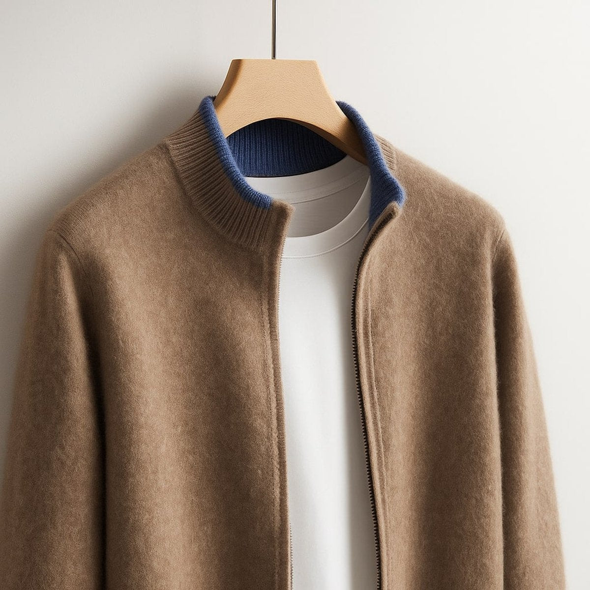 Mens Winter Coat Merino Wool Full-Zip Ribbed Knit Cardigan