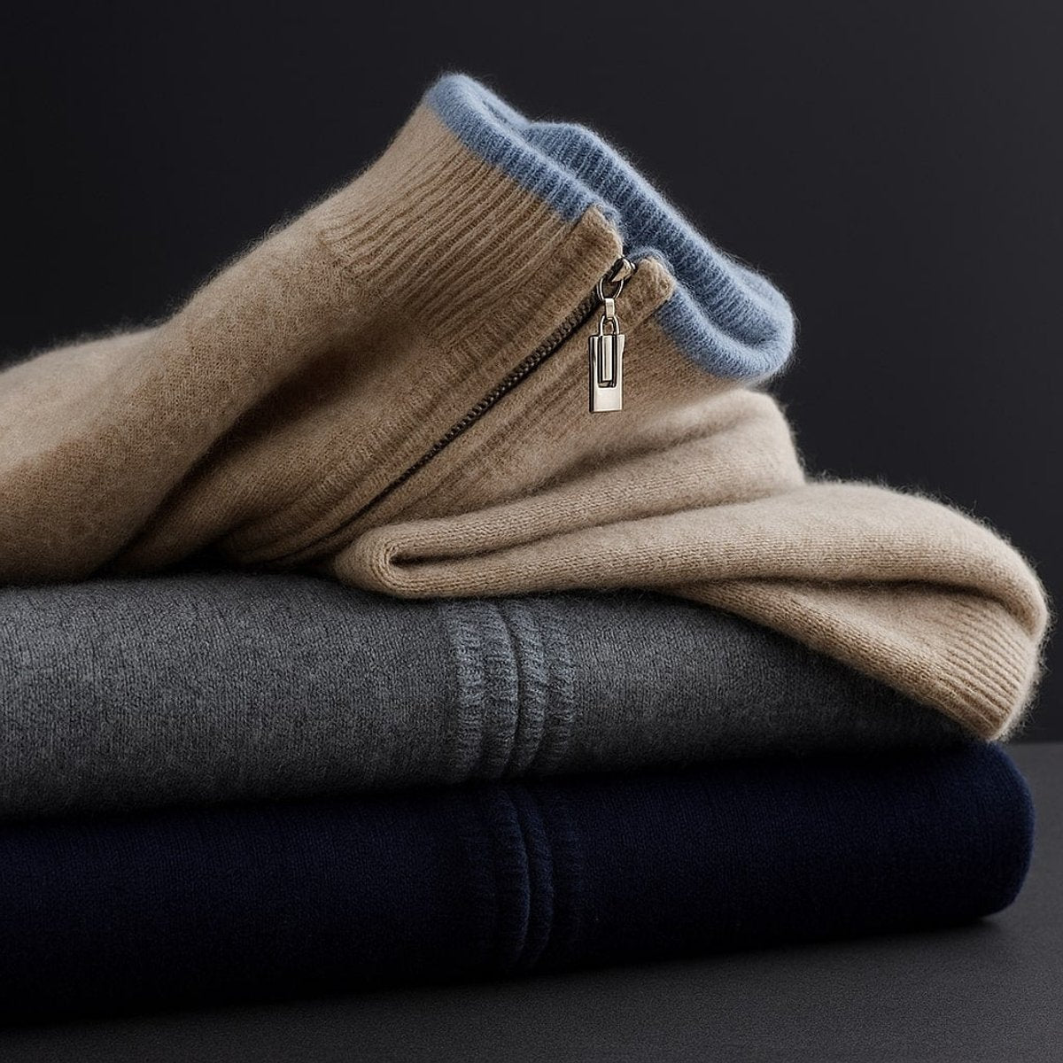 Mens Winter Coat Merino Wool Full-Zip Ribbed Knit Cardigan