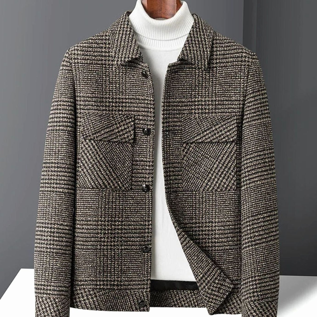 Men's Wool-Blend Check Shirt Jacket Structured Heritage Overshirt - Camel