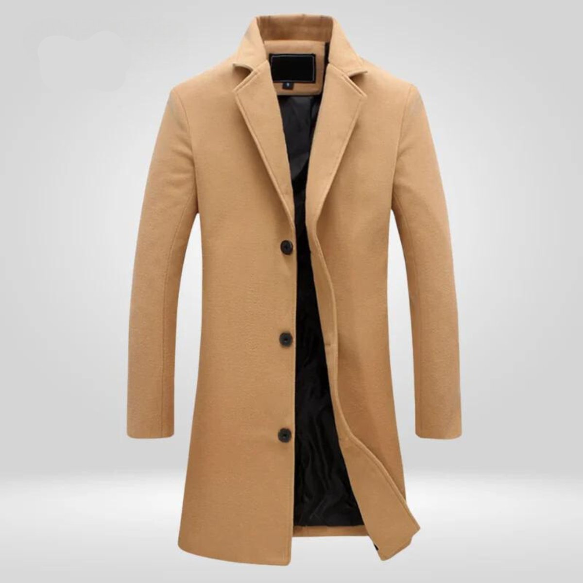Mens Wool Coat Single-Breasted Longline Overcoat - Camel