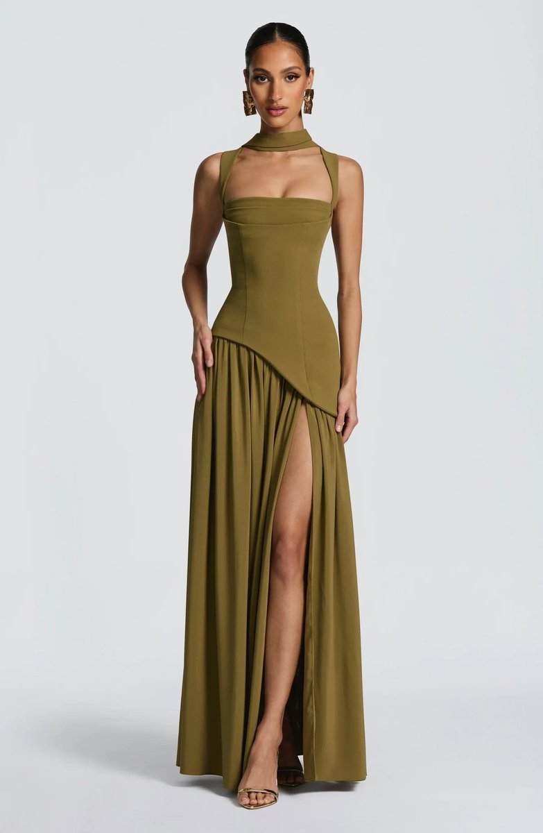Mother of the Bride Dress Sleeveless Corseted A-Line Maxi Gown - Green