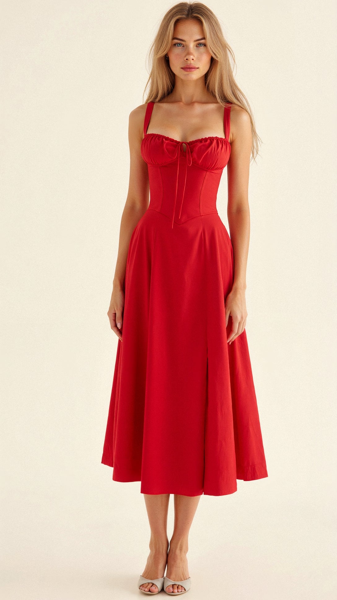 Women’s Elegant Corset Midi Dress - Classic A-Line Silhouette