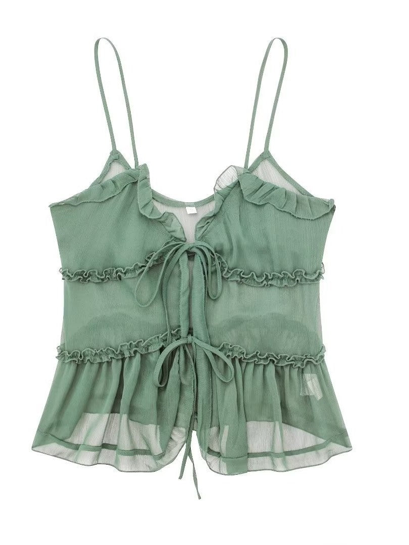 Women’s Semi-Sheer Layered Embellished Cami Top